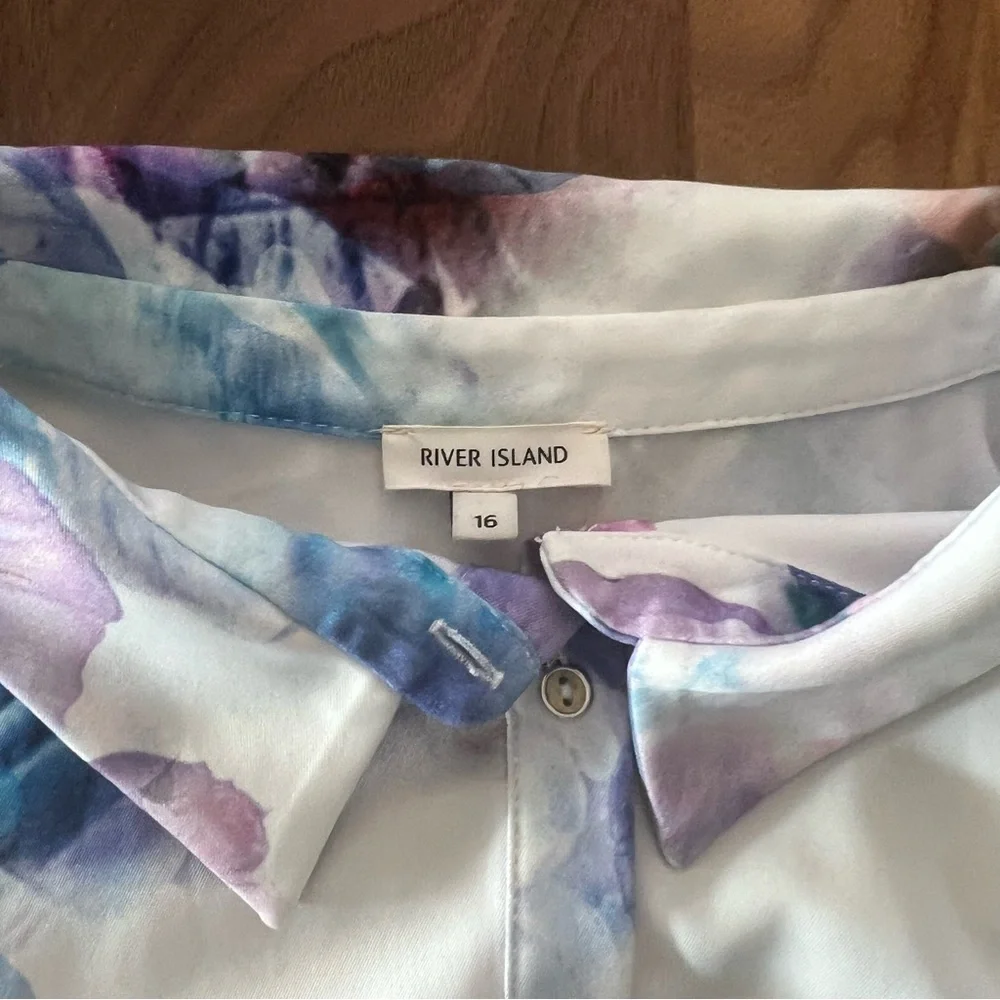 EUC River Island Watercolor Flowy Floral Button Down Shirt Dress Sz UK 16 US 12 - Picture 4 of 11